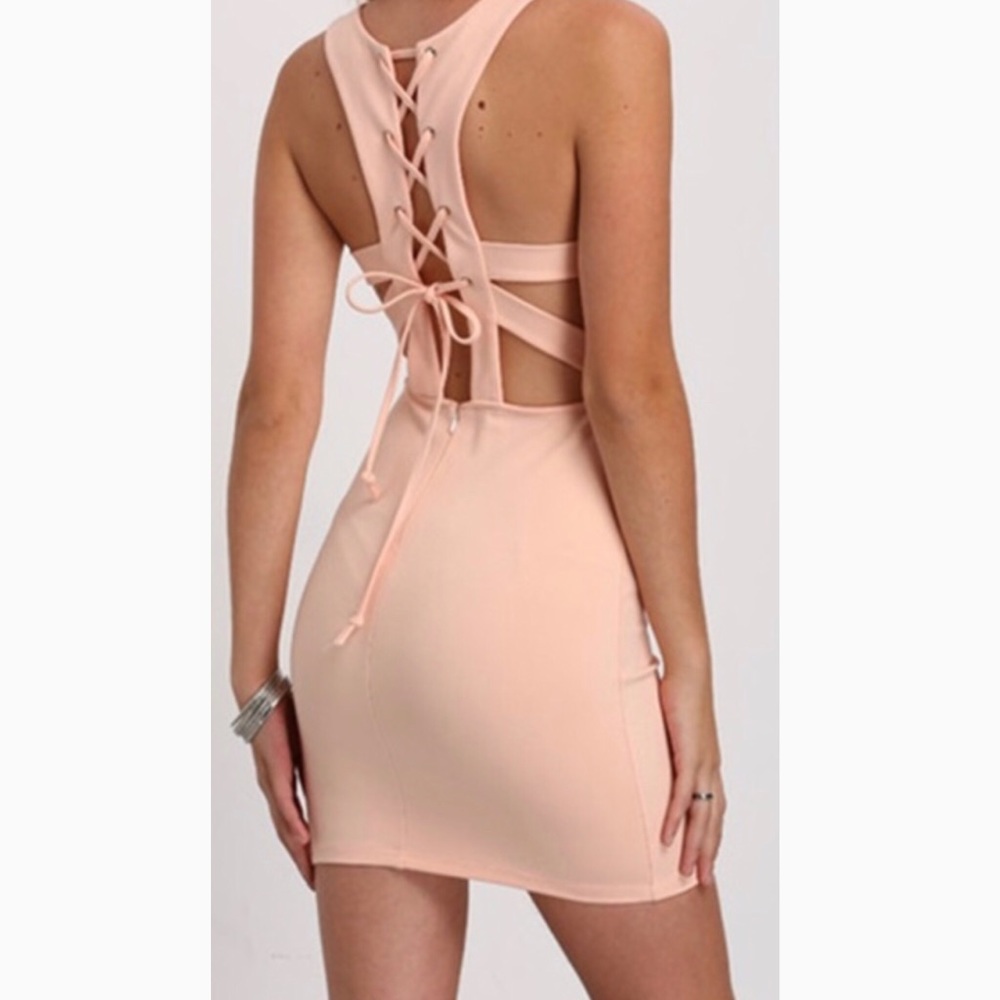 Pink Bodycon Laced Back Dress - Picture 2 of 6